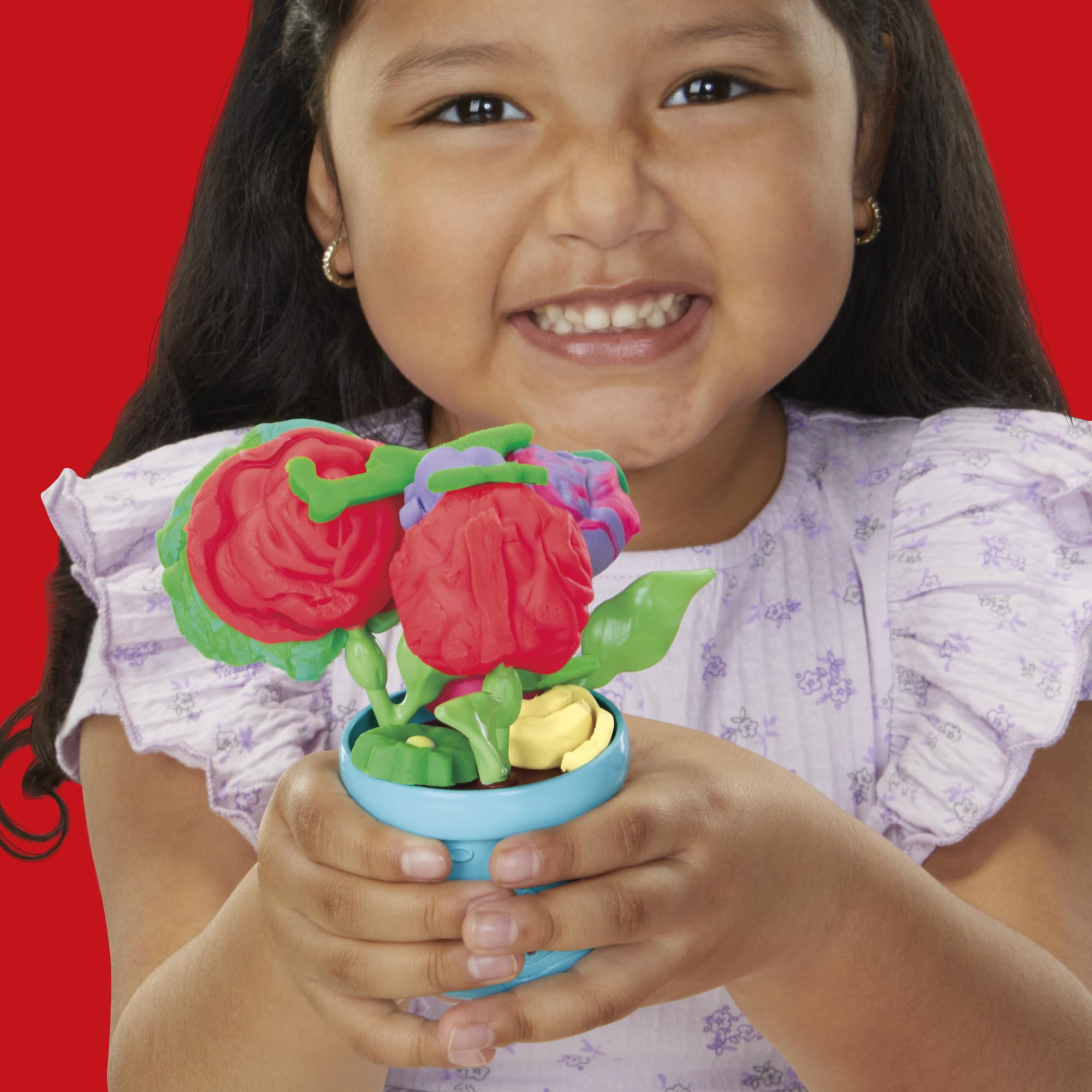 Play-Doh Blooming Flowers pot and vase display stems for a real bouquet.