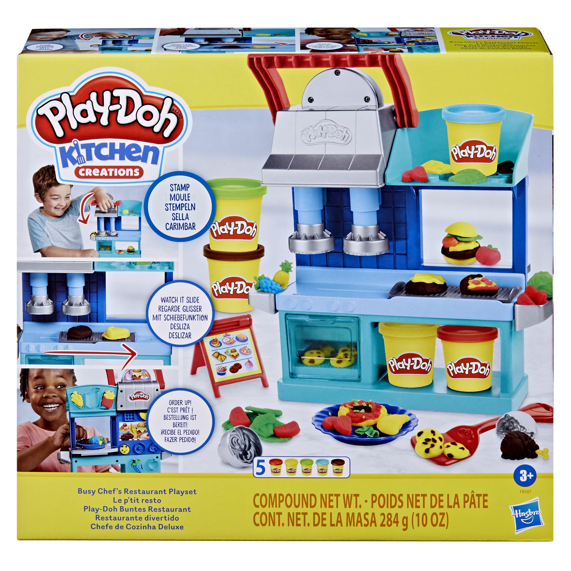 Play-Doh Kitchen Creations Busy Chef's Restaurant playset front view for imaginative dining play