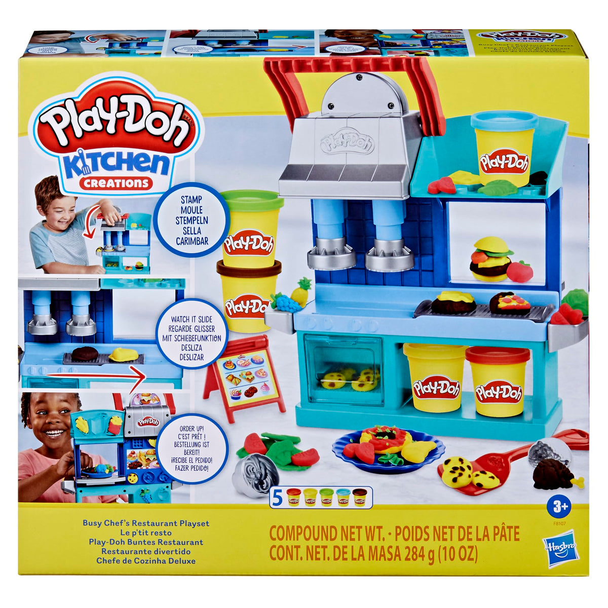 Play-Doh Kitchen Creations Busy Chef's Restaurant playset front view for imaginative dining play