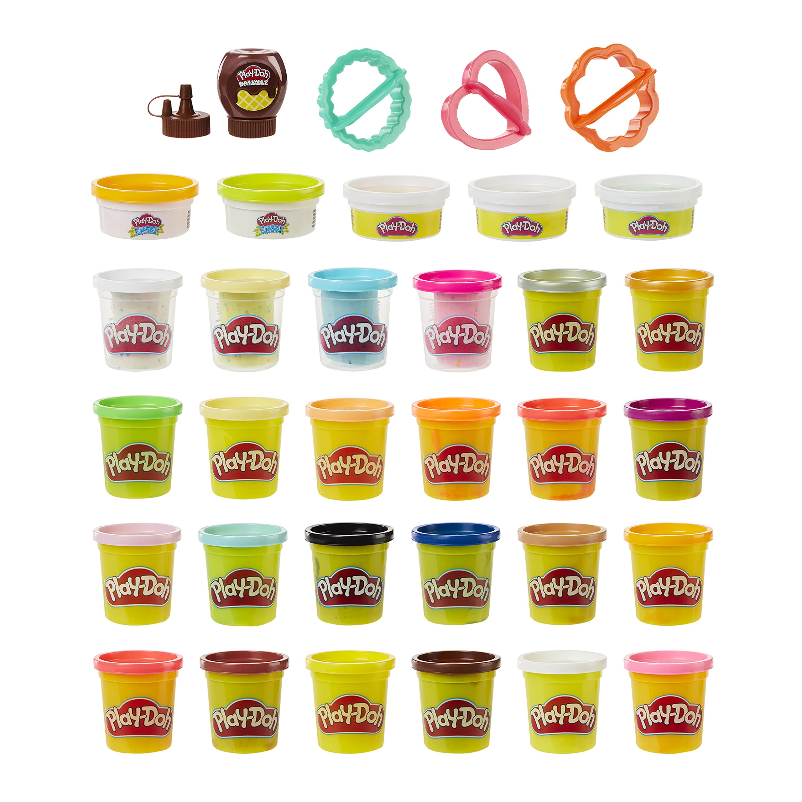 Play-Doh Kitchen Creations refill pack with confetti, elastix, and drizzle for imaginative pretend cooking.