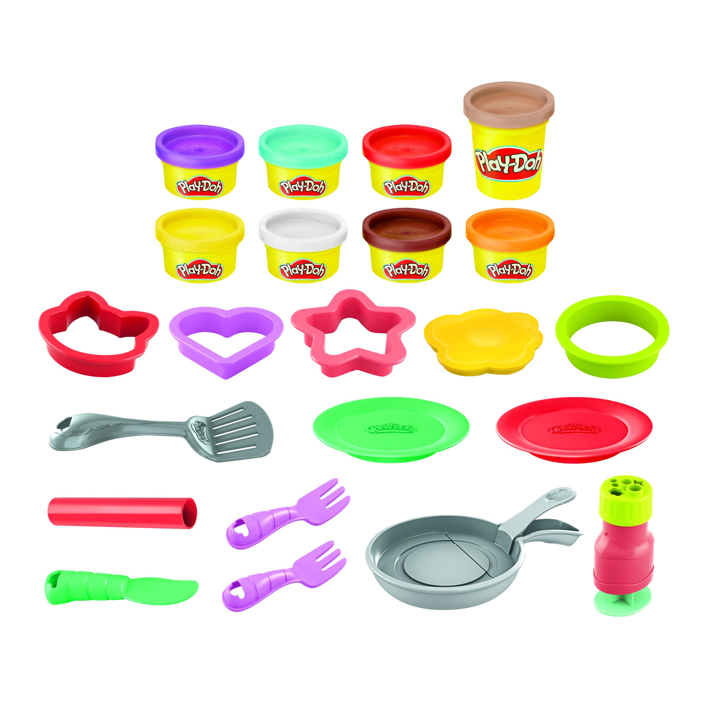 Play-Doh Kitchen Creations Flip 'n Pancakes front packaging invites imaginative pretend cooking.
