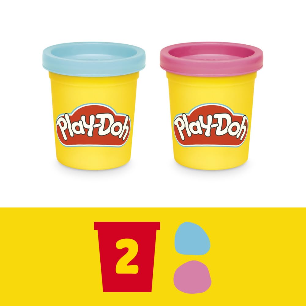 Blue and pink Play-Doh cans included for color play.