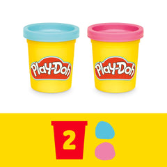 Blue and pink Play-Doh cans included for color play.