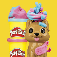 Styled puppy with bright fur showcasing creative styling options.