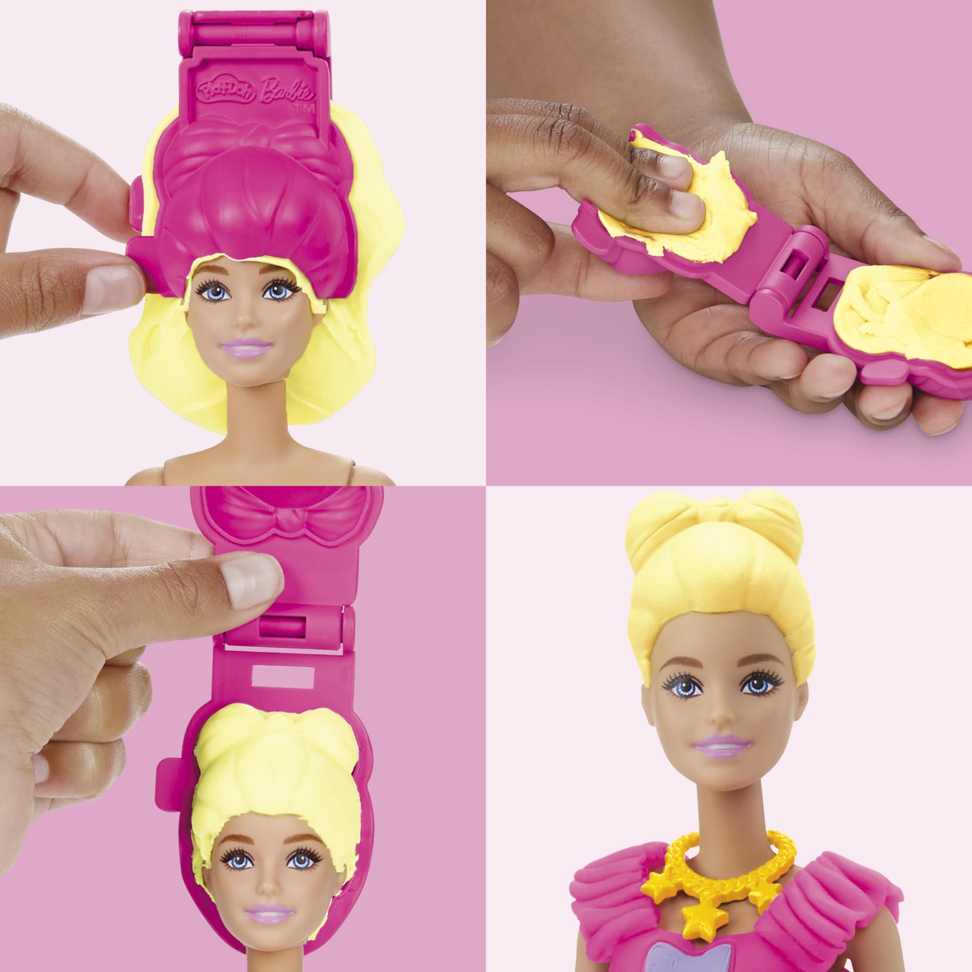 Play-Doh pattern sheet shows pretend fabric designs for Barbie outfits.