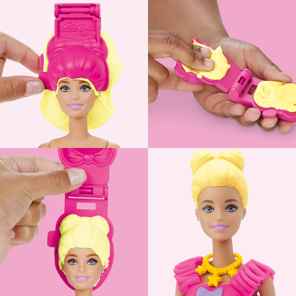 Play-Doh pattern sheet shows pretend fabric designs for Barbie outfits.