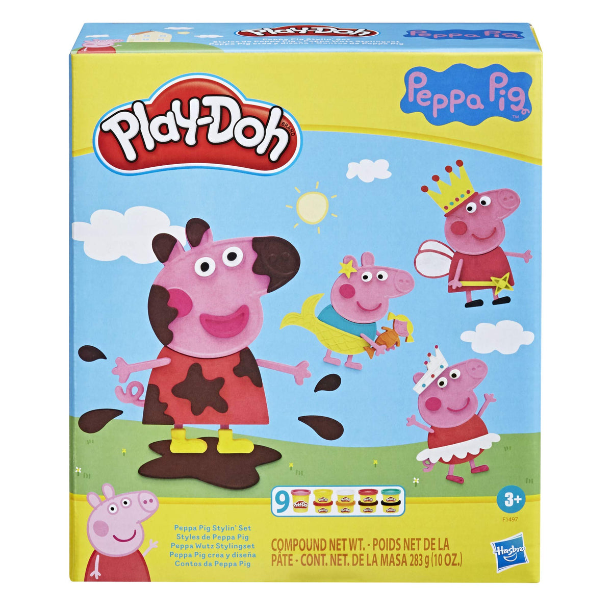 Play-Doh Peppa Pig Stylin Set dress-up molds for imaginative play and creativity.
