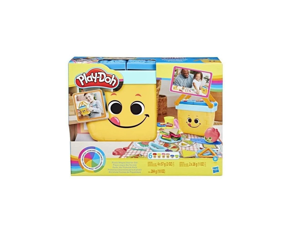 Play-Doh Picnic Shapes Starter Set image showing picnic moulds and bright dough for creative storytelling play