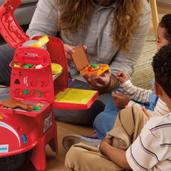 Play-Doh Pizza Delivery Scooter tools like cheese grater and phone