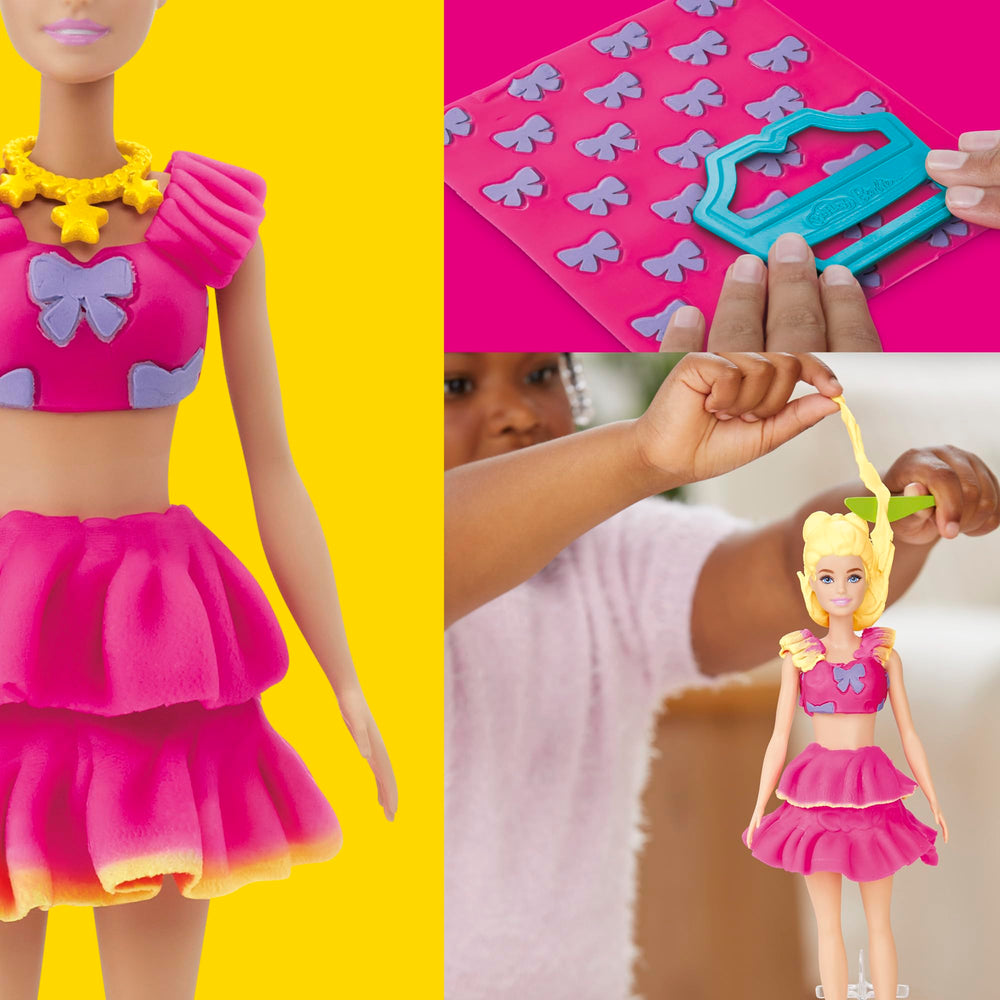 Ruffle maker tool adds decorative edges to Barbie dresses.