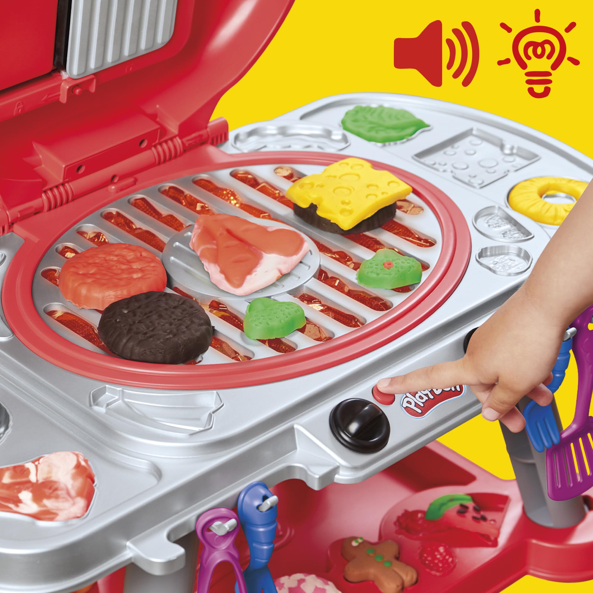 Play-Doh Sizzlin' Grill Playset color cans bring bold, mixable options for foods.