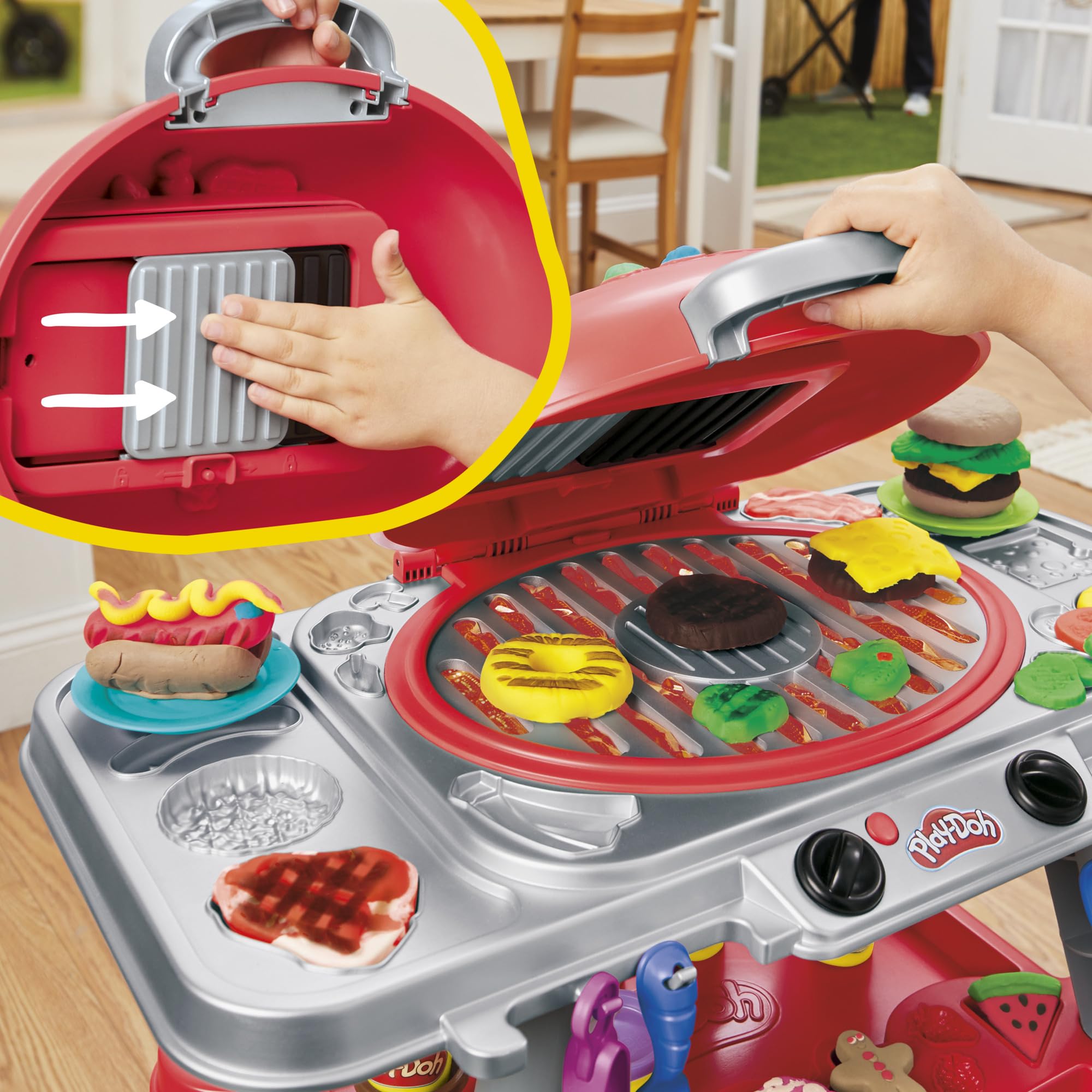 Play-Doh Sizzlin' Grill Playset lets kids make pretend burgers and hot dogs.