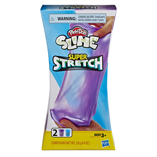 Play-Doh Slime Super Stretch blue can—smooth, stretchy slime for hands-on crafts.