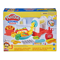 Play-Doh Spiral Fries colors burst as kids twist spiral and wavy fries in clear machine