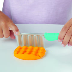 Play-Doh Spiral Fries crinkle-cut fries sliced with knife for silly kitchen creations