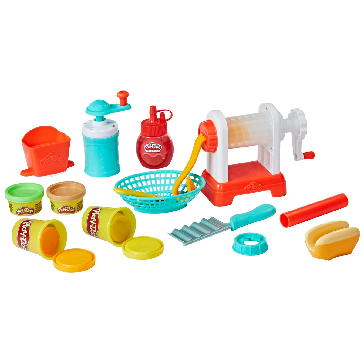 Play-Doh Spiral Fries fry-maker with a see-through chamber showing vibrant spirals for pretend cooking
