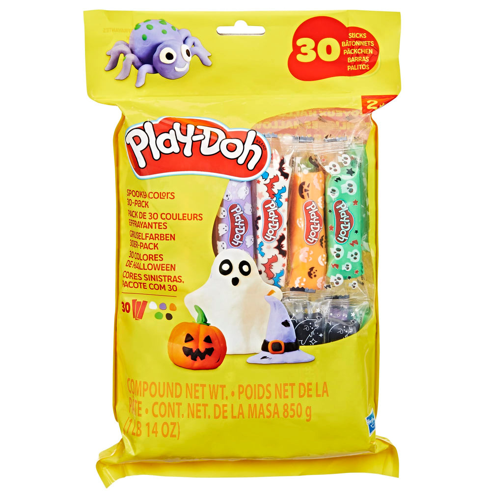 Play-Doh Spooky Colors 30 Pack packaging with individually wrapped sticks for easy sharing.
