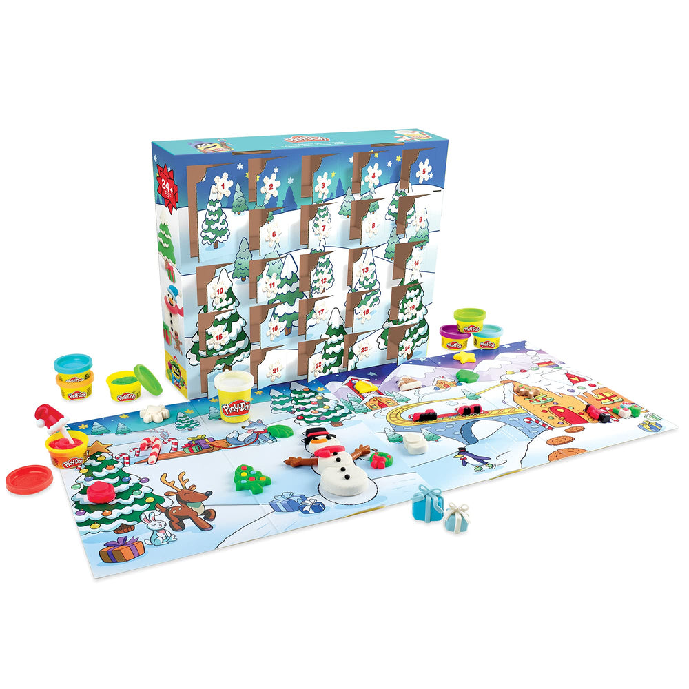 Play-Doh tear-off mats showing snowman scene setup.