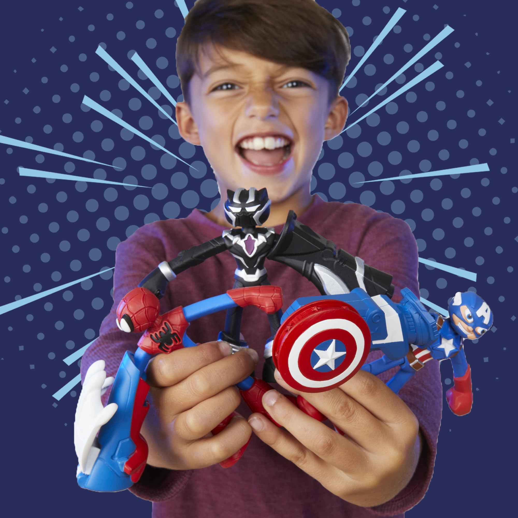 Includes a bendy four-inch Iron Man figure for dynamic poses.
