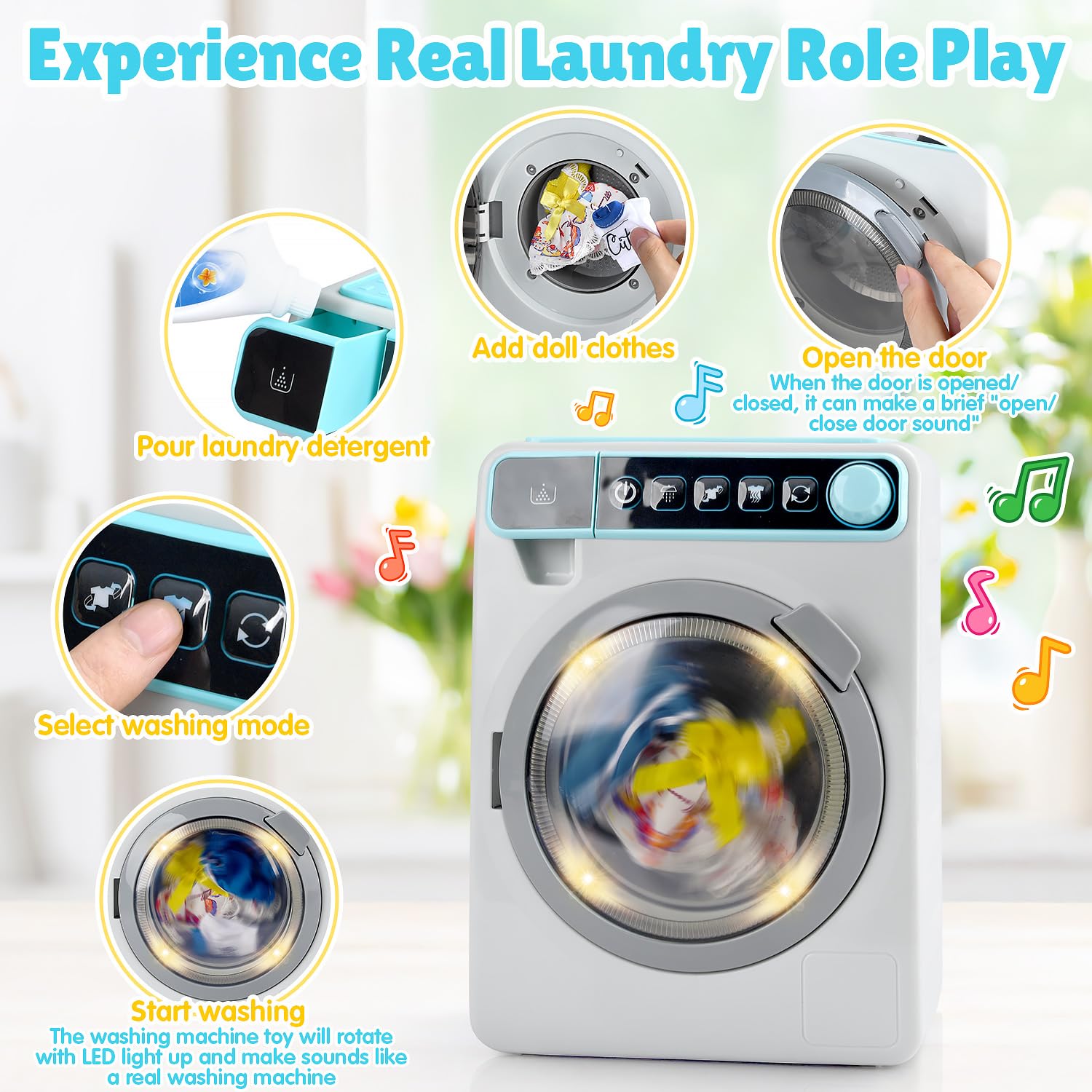 PLAY Doll clothes in washing machine for role-play.