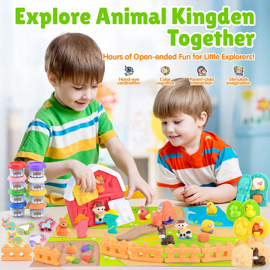 PLAY Farm Animals Color Dough Figures showcase 3D animal shapes for imaginative role-play and learning.