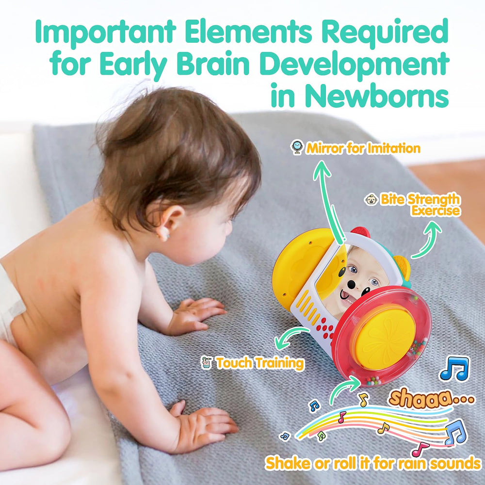 PLAY Montessori teether with silicone ears soothes gums and engages touch.