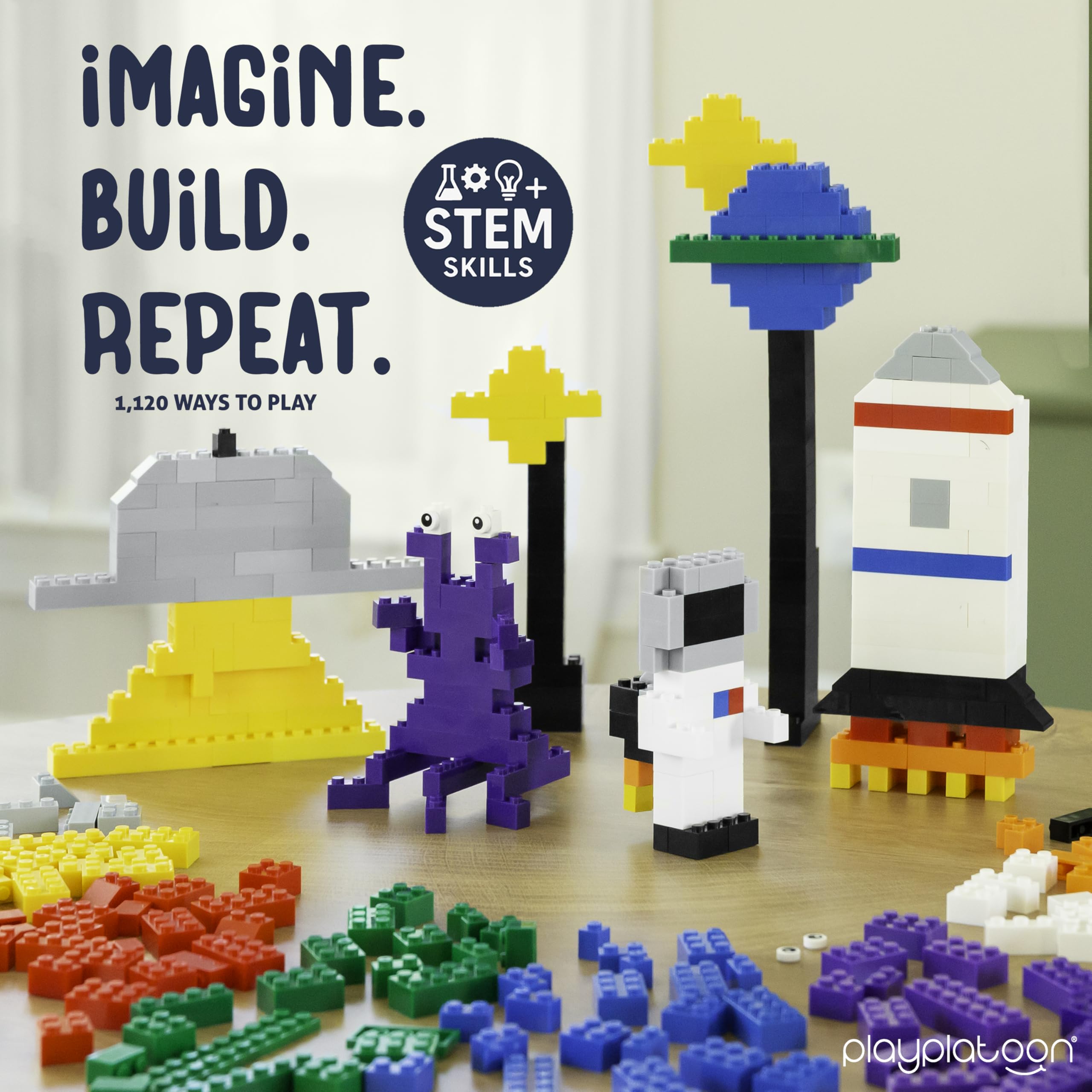 Play Platoon 14 shape bricks expand design possibilities for imaginative builds.