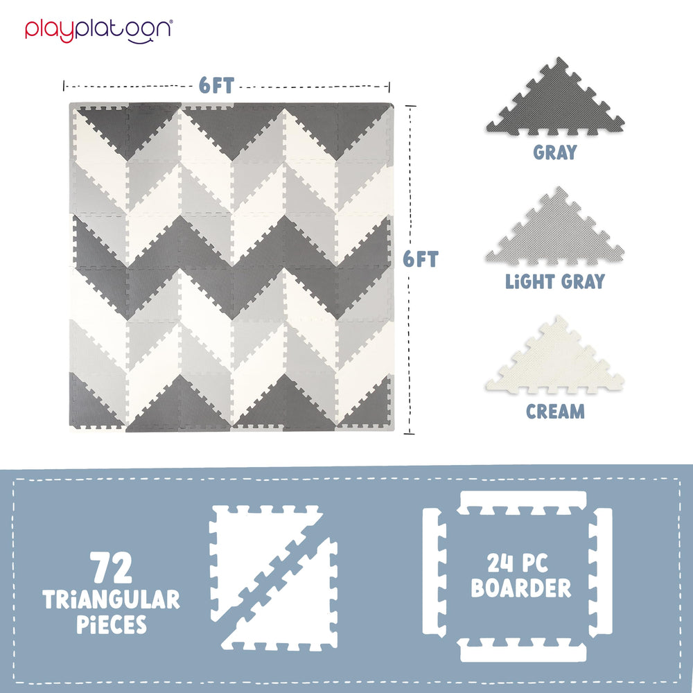 Play Platoon 72 triangular pieces enable endless layout options for kid-friendly activities.