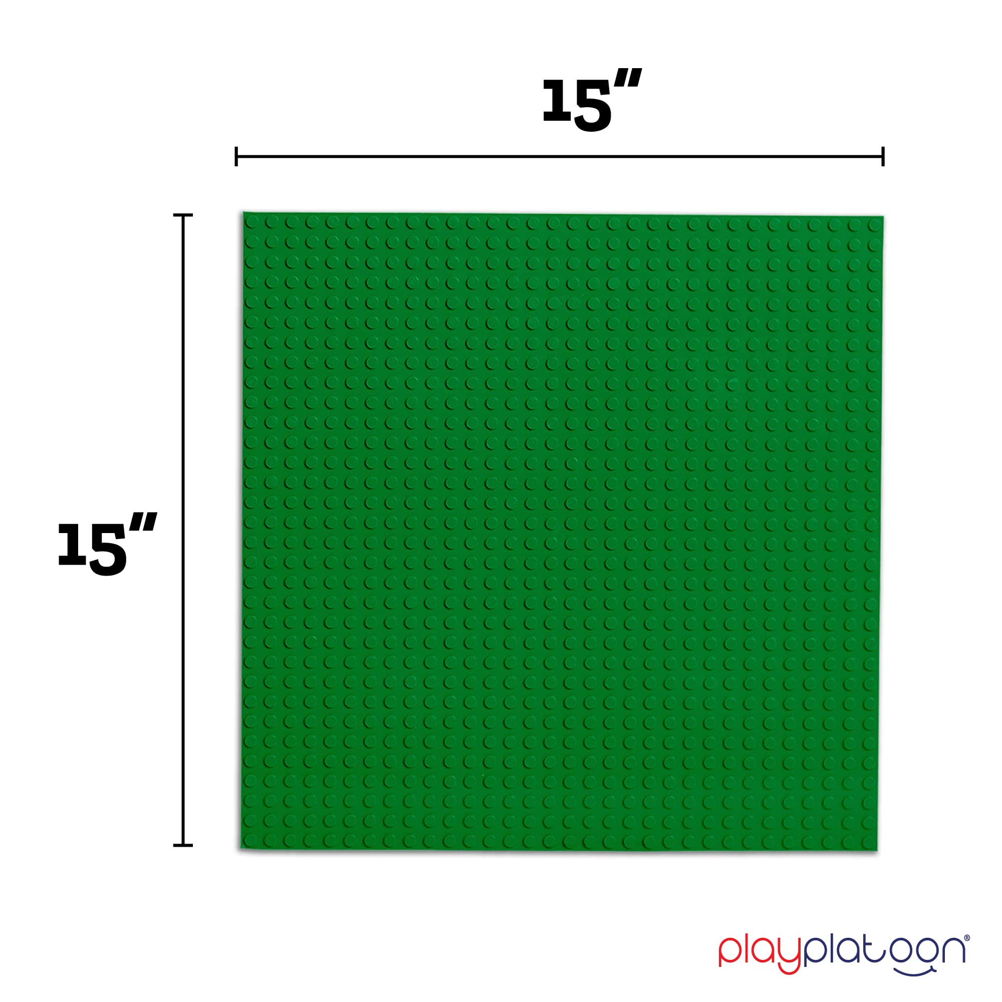 Play Platoon baseplate with bricks on green surface displaying compatibility