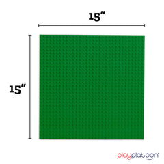 Play Platoon baseplate with bricks on green surface displaying compatibility