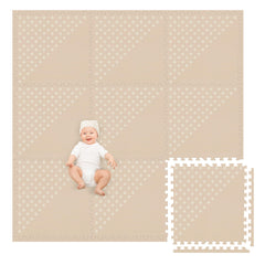 Play Platoon large baby play mat showing interlocking tiles forming a 72 by 72 inch play area for safe exploration