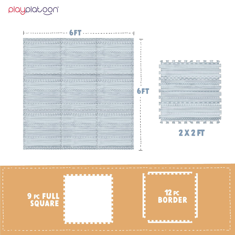 Play Platoon large tiles maximize play area to 72 by 72 inches.