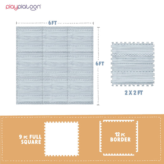 Play Platoon large tiles maximize play area to 72 by 72 inches.