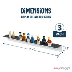 Play Platoon minifigure display shelves on 15x2-inch surface keep figures neatly organized.