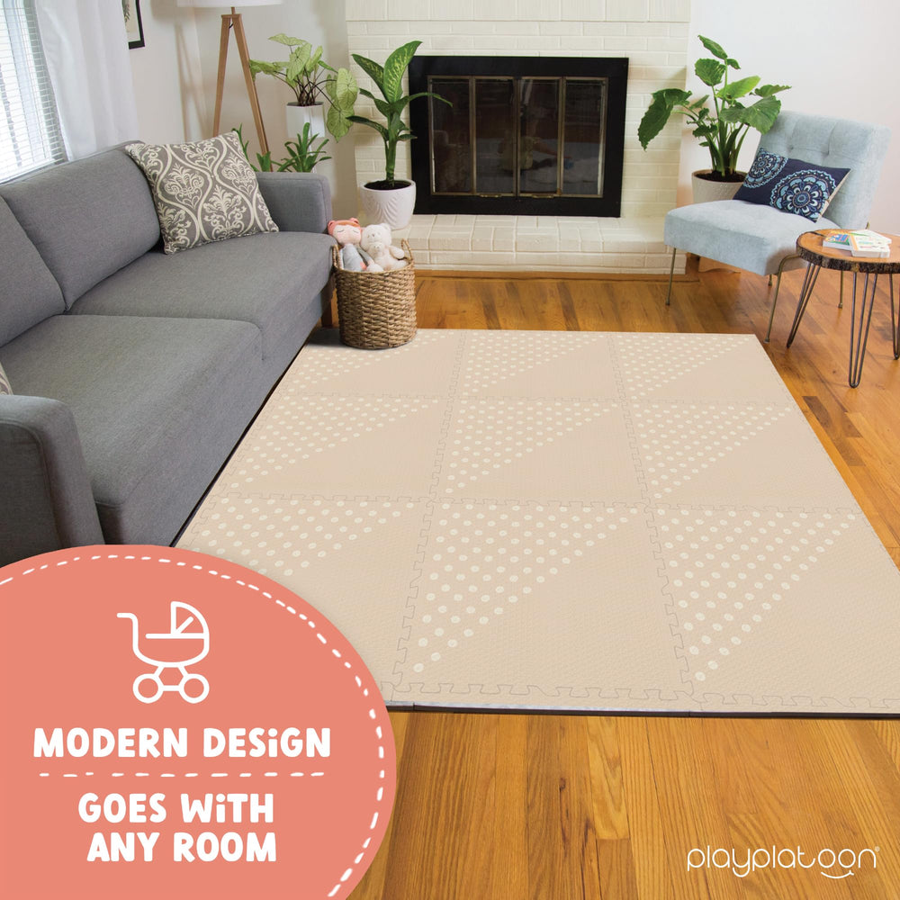 Neutral triangle pattern play area by Play Platoon suitable for any nursery or playroom