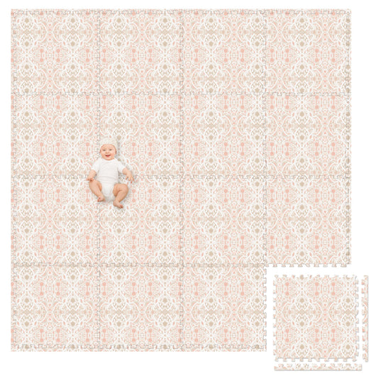 Play Platoon Petal tile with 5/8-inch cushioning for comfortable crawls