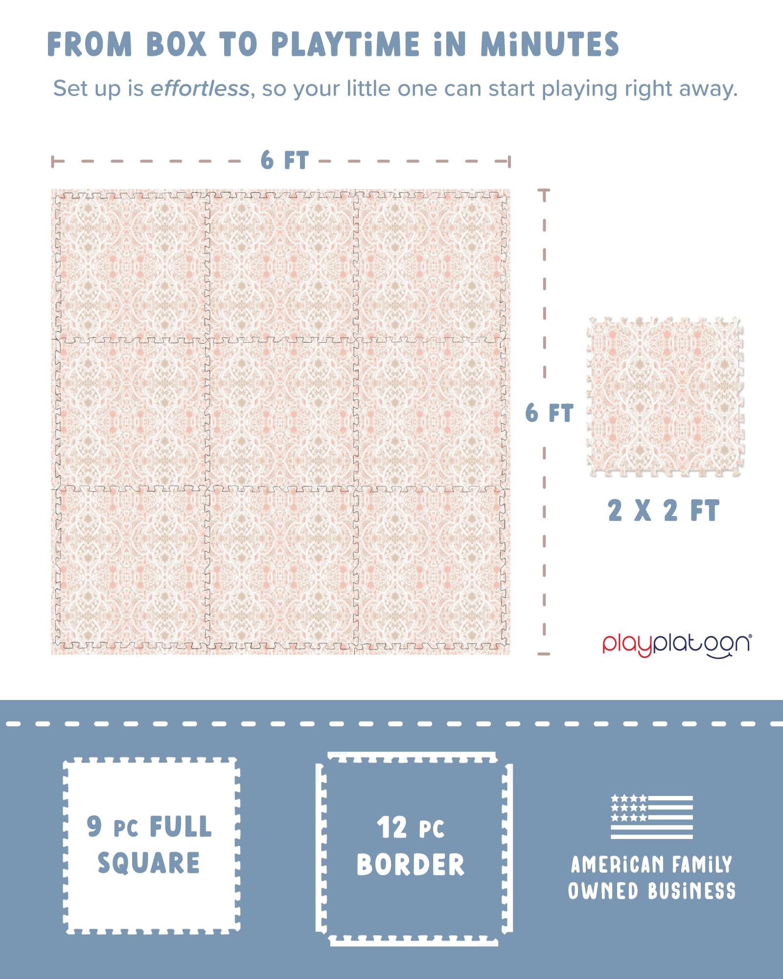 Petal tiles close-up shows 5/8 inch foam cushioning for knee comfort.