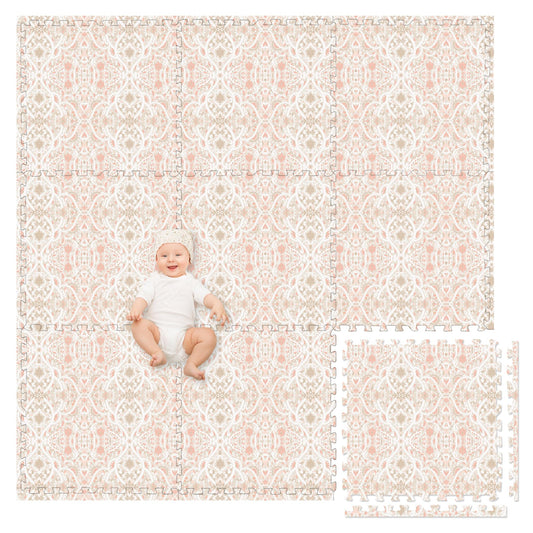 Play Platoon Petal tiles form a large cushioned play area for toddlers.