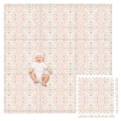 Play Platoon Petal tiles form a large cushioned play area for toddlers.