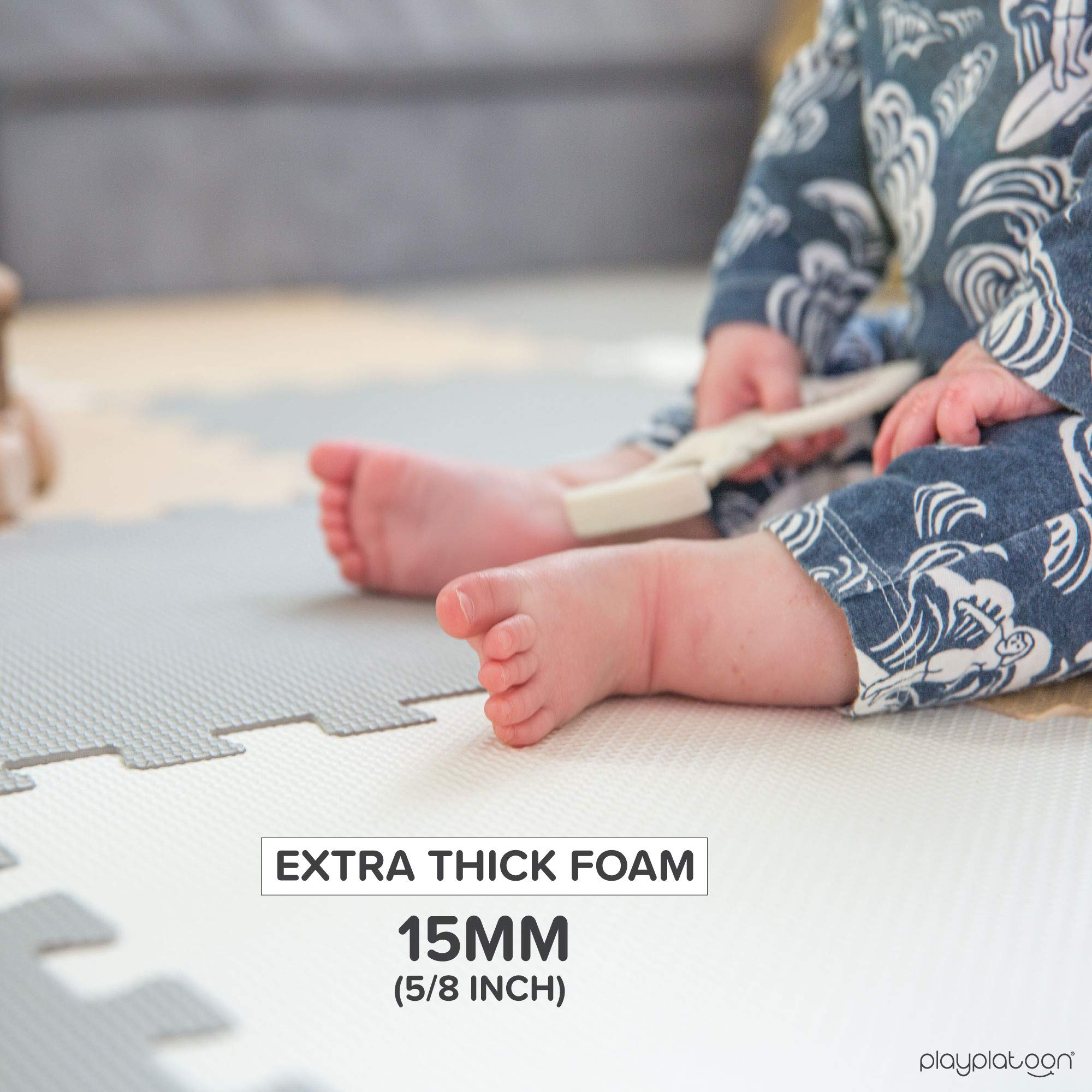 Play Platoon water-resistant foam for easy cleaning.