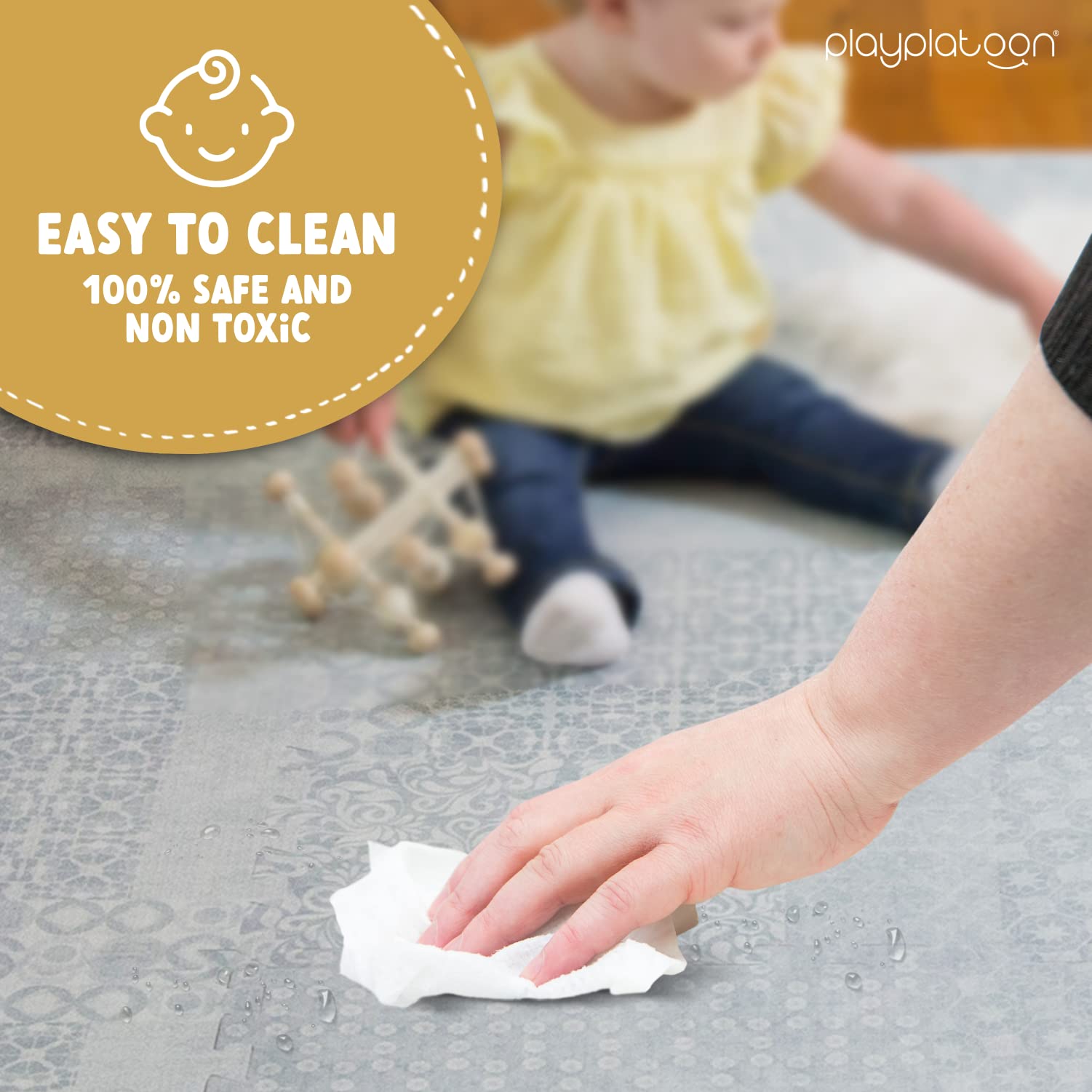 Water resistant foam surface stays durable with everyday spills.