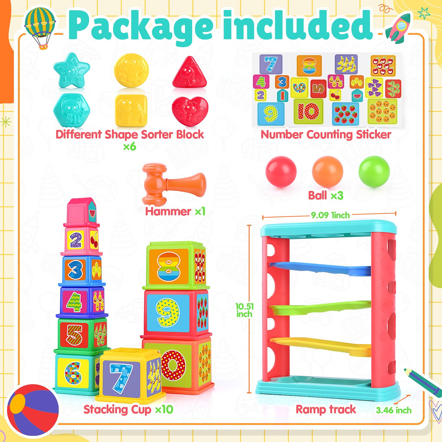 PLAY Pound a Ball three balls in view supporting grasp and cause-effect learning.