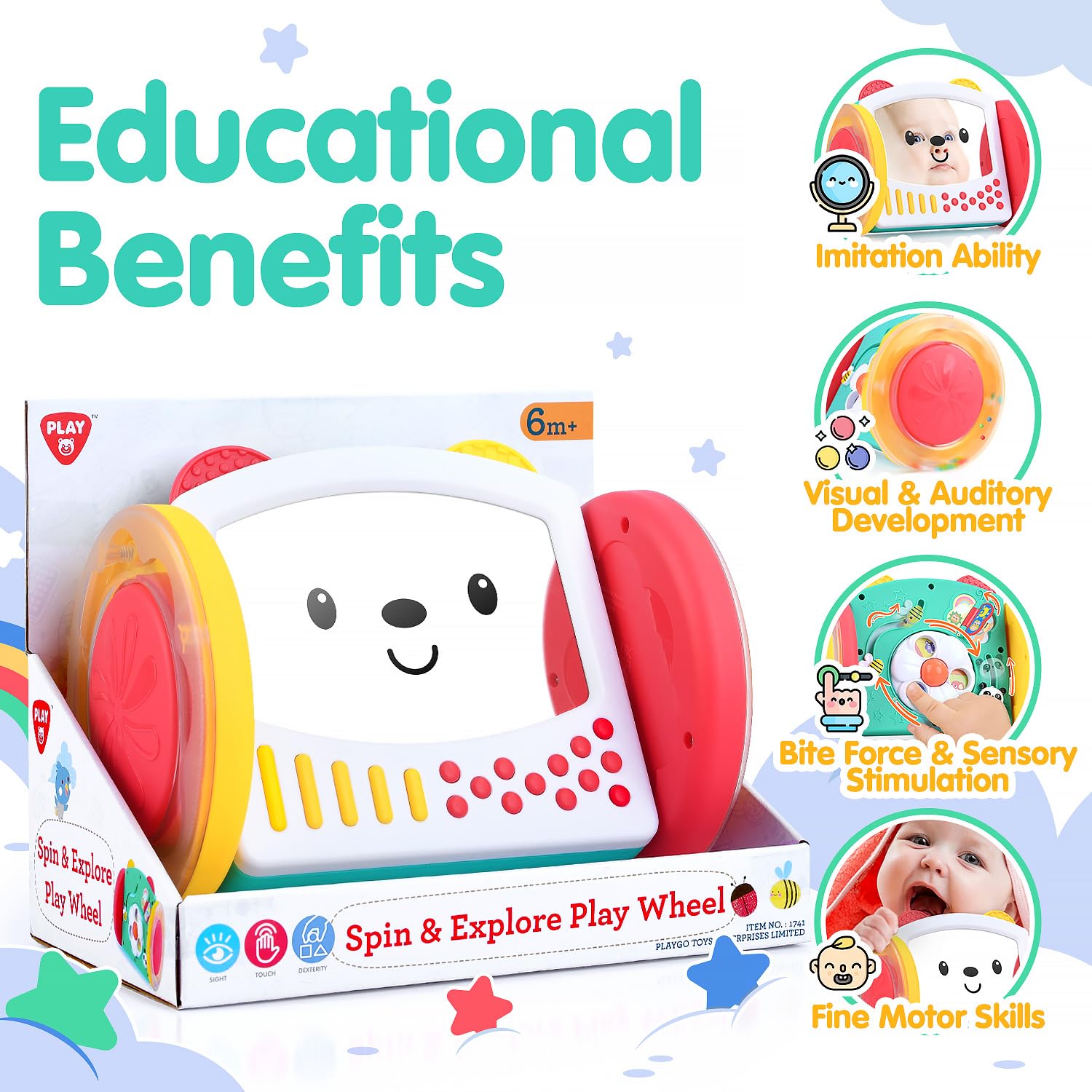 PLAY rolling baby mirror toy supports crawling practice and movement.