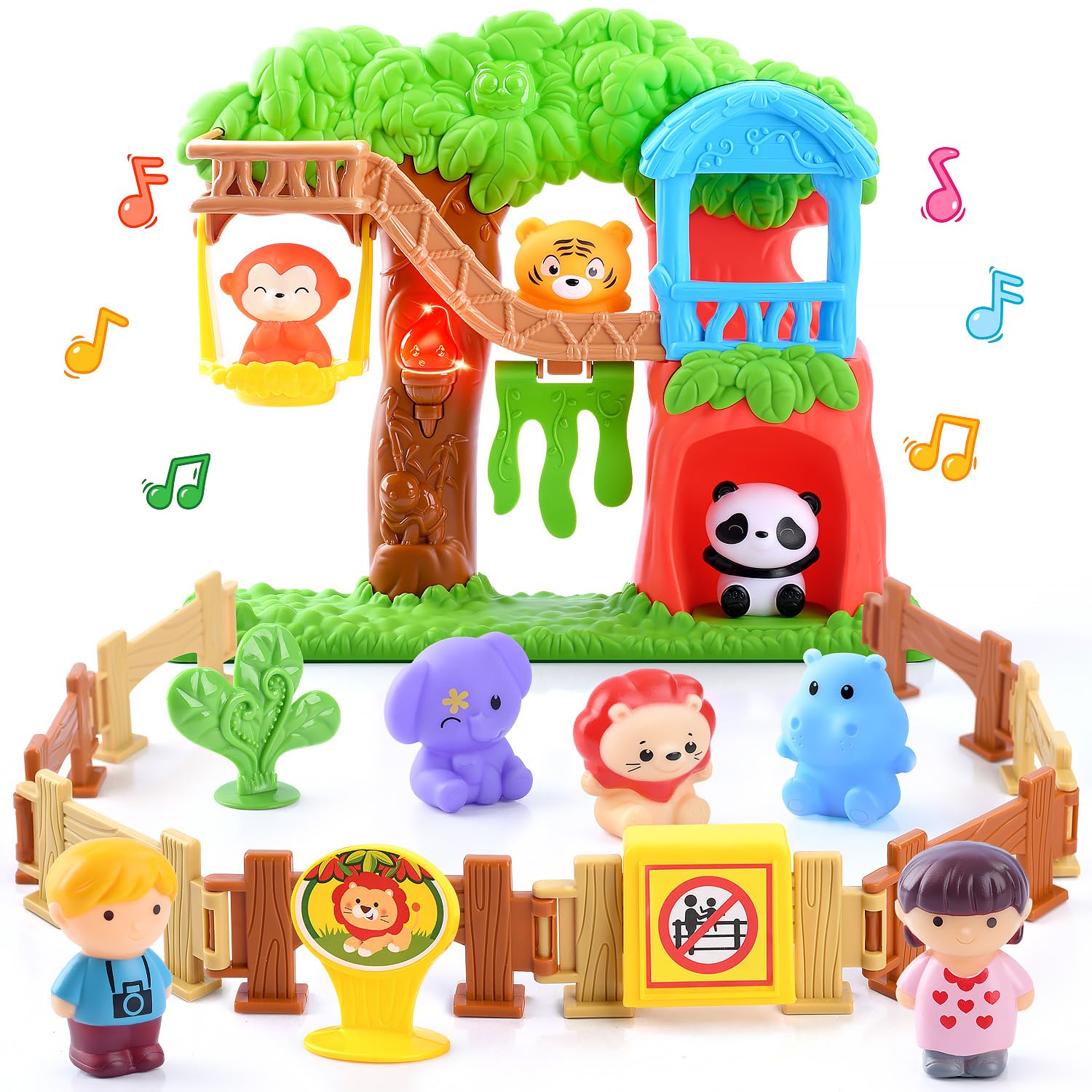 PLAY Safari animals figures set shown with jungle playground for imaginative play