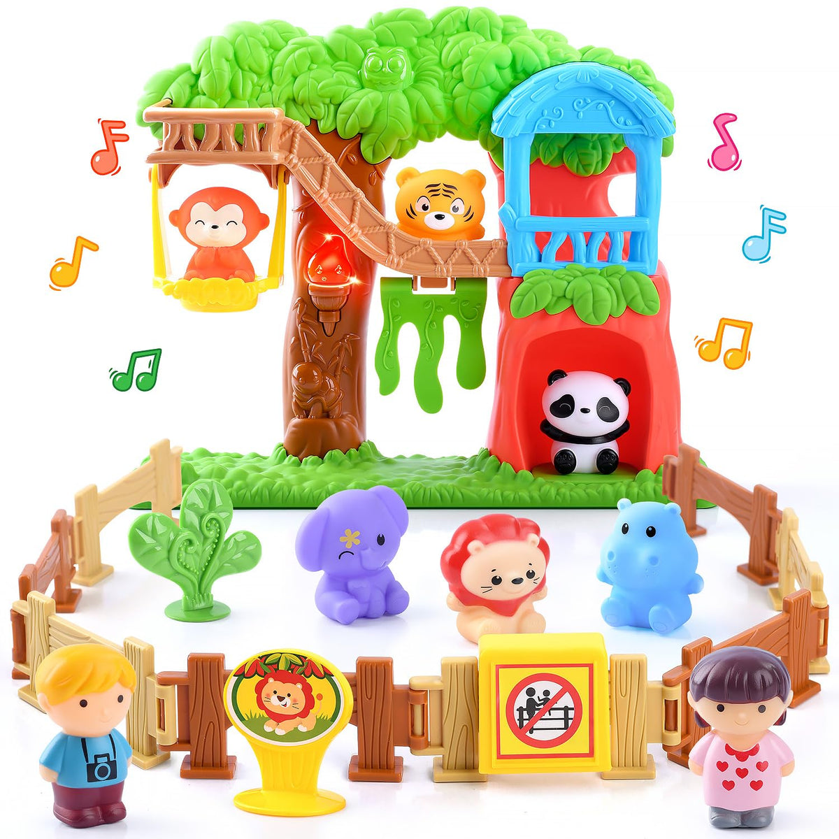 PLAY Safari animals figures set shown with jungle playground for imaginative play