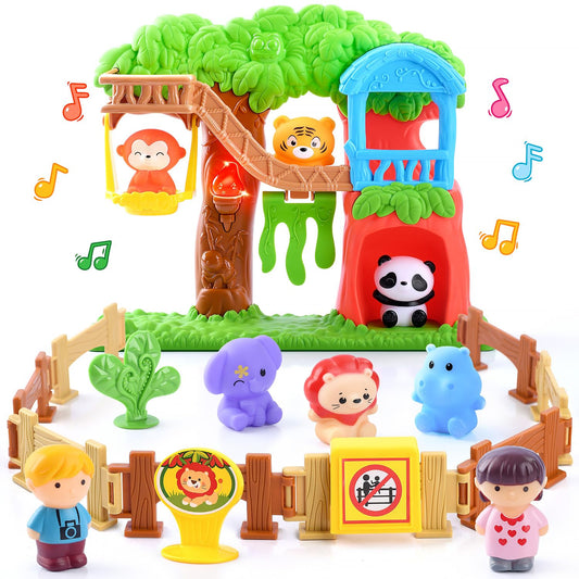 PLAY Safari animals figures set shown with jungle playground for imaginative play