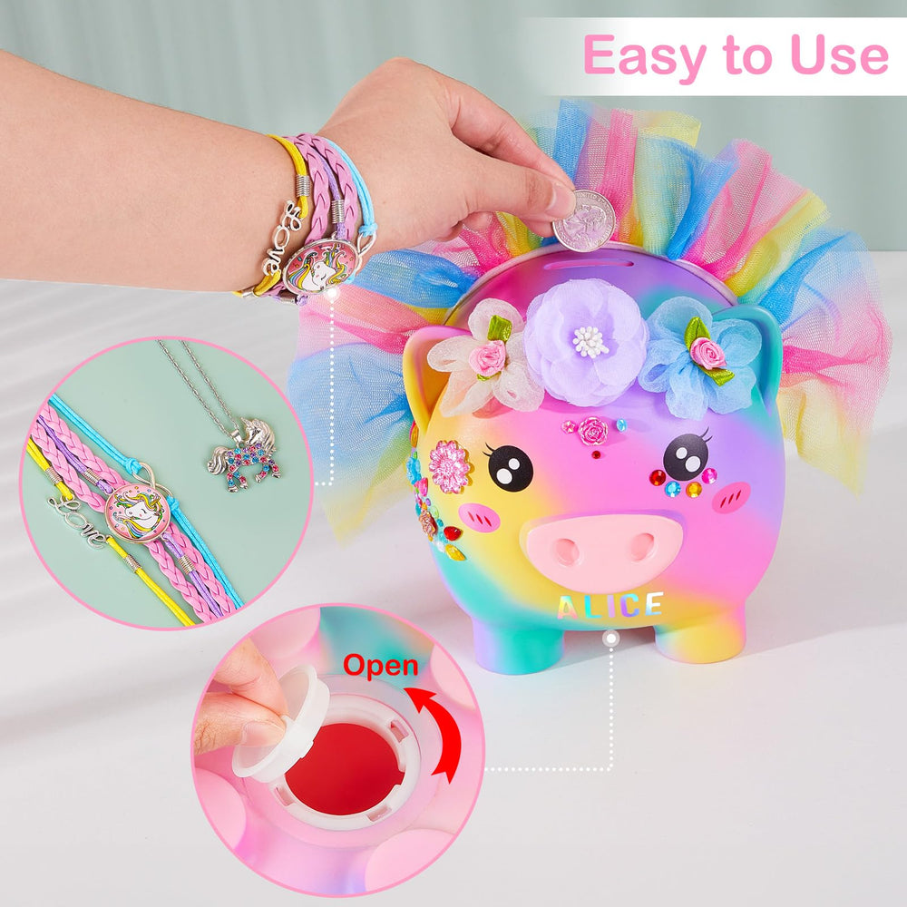 Play Tailor piggy bank alphabet sticker personalizes name on bank