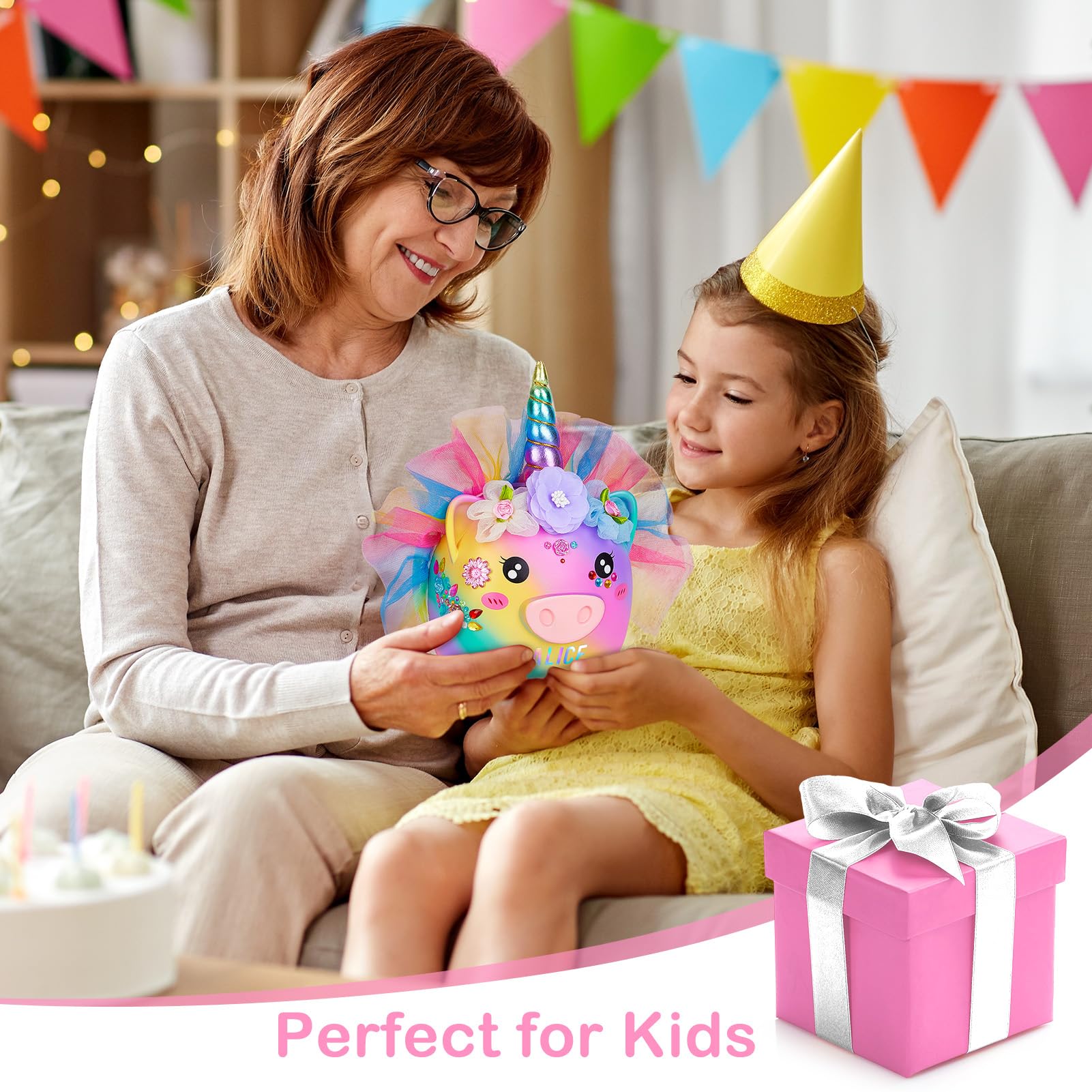Play Tailor piggy bank unicorn necklace included for gifting and play