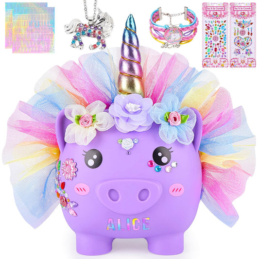 Play Tailor unicorn piggy bank with DIY horn for personalized saving fun