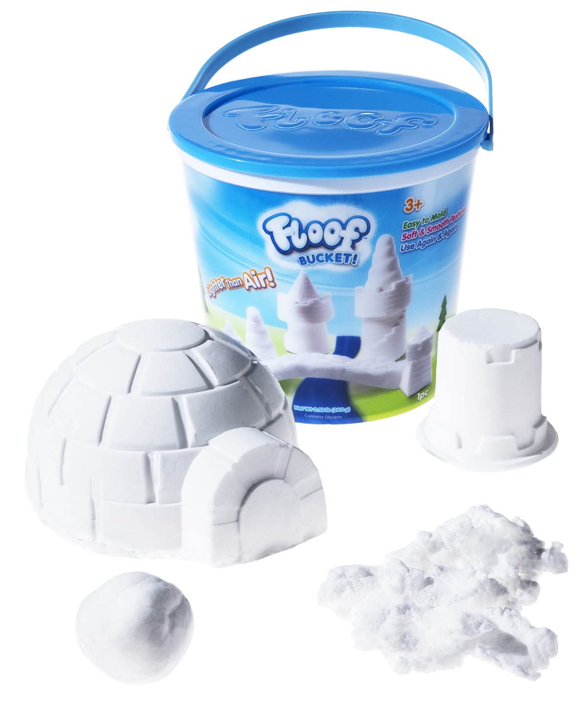 Play Visions Floof texture close-up shows light, moldable indoor snow for creative play